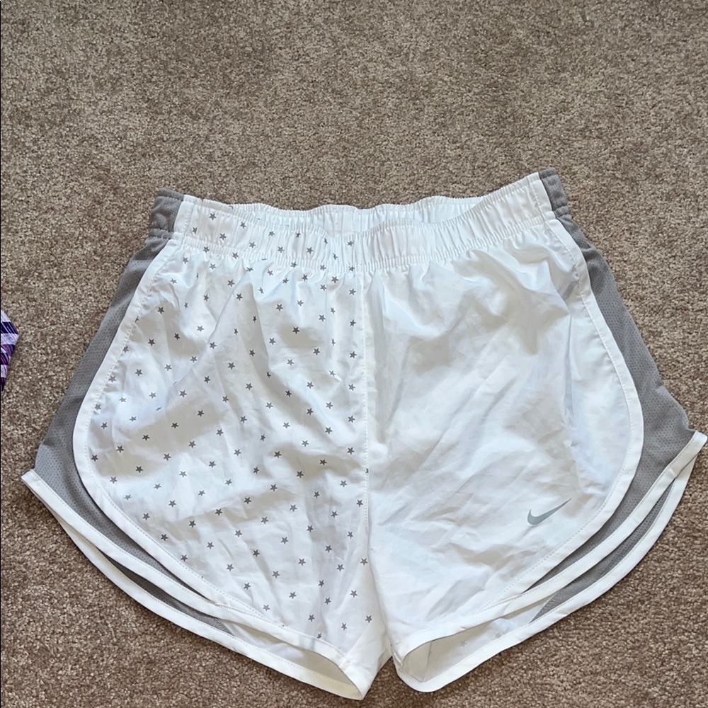 Nike Women’s Mid Rise Tempo Dri- Fit 3 inch White and Gray Athletic Shorts